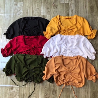 Áo kiểu dây rút croptop - ảnh thật