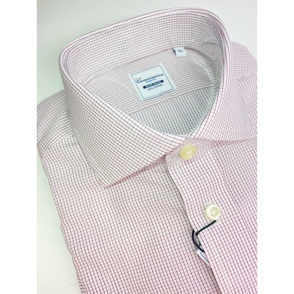Áo Sơ Mi Nam Dài Tay CAMICISSIMA Trắng Caro Đỏ 100% Cotton Form Slim Fit Dòng Non-Iron - NISFRECR11025