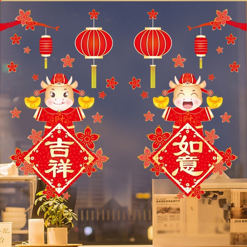 Decal Trang trí Tết Hít Tĩnh Điện - Trâu Tiền vàng bảng hỷ mừng xuân | BigBuy360 - bigbuy360.vn