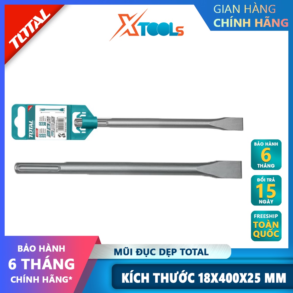 Mũi đục dẹp Total TAC15221821 | mũi đục dẹp size 18X400mm, độ bền cao, chịu nhiệt tốt, đục gỗ, tường, bê tông  [XTOOLS]