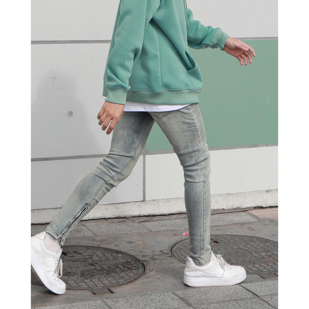 Quần Skinny Jeans Nam-Màu Xanh-Chất Liệu Cotton Co Giãn-Ống Đứng Dáng-Có Khóa Zip Dưới Ống Chân | BigBuy360 - bigbuy360.vn