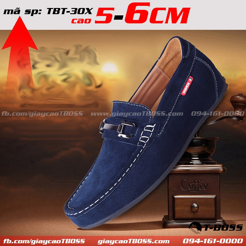 giày cao Thời Trang t-Boss độn đế cao 5cm - 6cm; TBT-30X; da lộn cao cấp