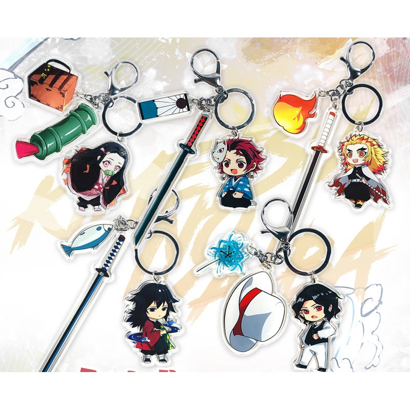 Móc khóa Chibi Thanh gươm diệt quỷ có kiếm 10cm - Kimetsu no Yaiba - Móc khóa Mica 2 mặt