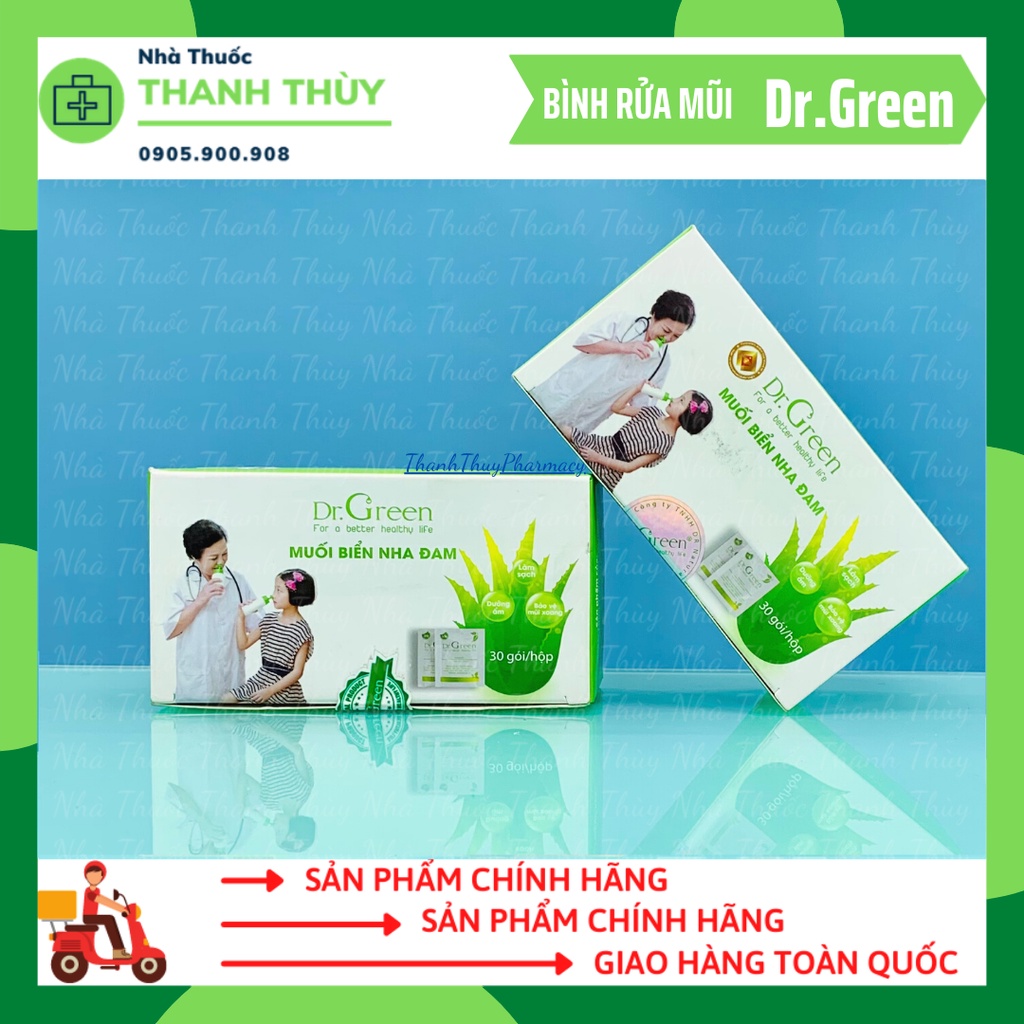 Muối Biển Nha Đam Dr.Green [Hộp 30 Gói] Rửa Mũi Cho Bé Và Người Lớn| Hiệu Quả Với Vm Mũi Dị Ứng, Vm Mũi Xoang