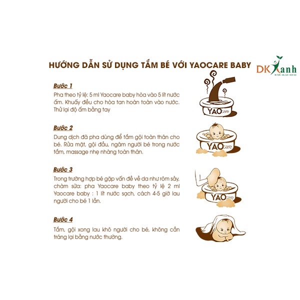 Yaocare baby nước tắm gội trẻ em thảo dược - Dược khoa Xanh - 100% thảo mộc - Sữa tắm trẻ em bé sơ sinh - Bảo vệ da bé