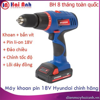 Máy khoan pin 18v- máy bắt vít dùng pin 18v hyundai hkp1318 13mm sử dụng cho bề mặt gỗ, bảo hành 8 tháng