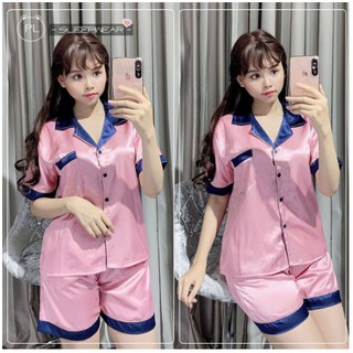 Đồ Bộ Pijama Lụa Phối [Tay Ngắn Quần Ngắn]