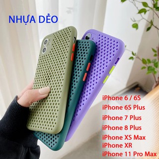 Ốp lưng nhựa dẻo iPhone (các đời) Dạng lưới tàn nhiệt - LỖ TRÒN - Ốp iPhone 6S Plus, 7 Plus, 8 Plus, XS Max, 11 Pro max