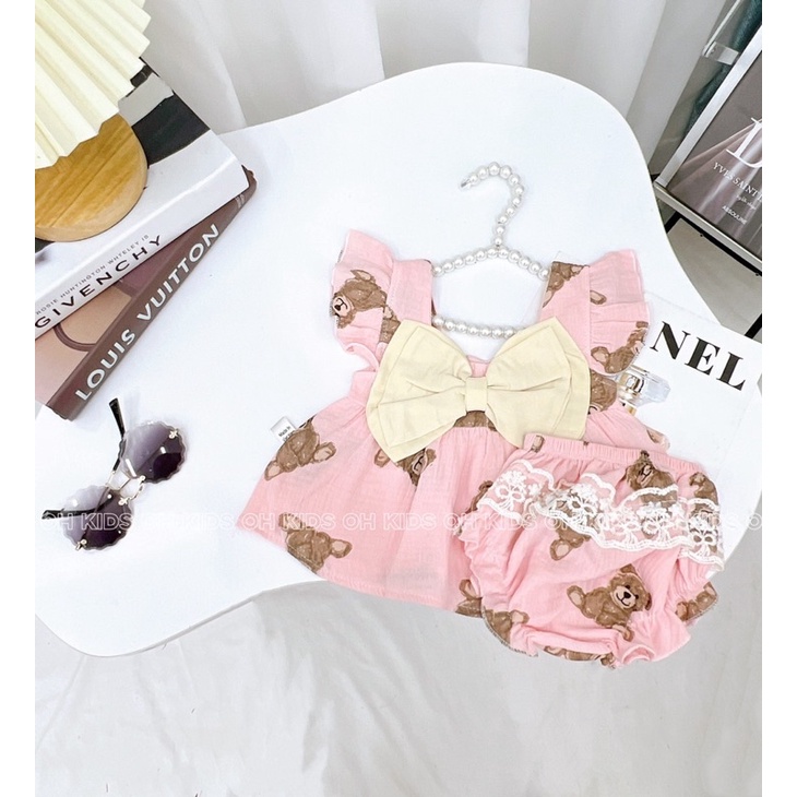 Bộ Xô Muslin nơ ngực dễ thương cho bé từ 5-13kg