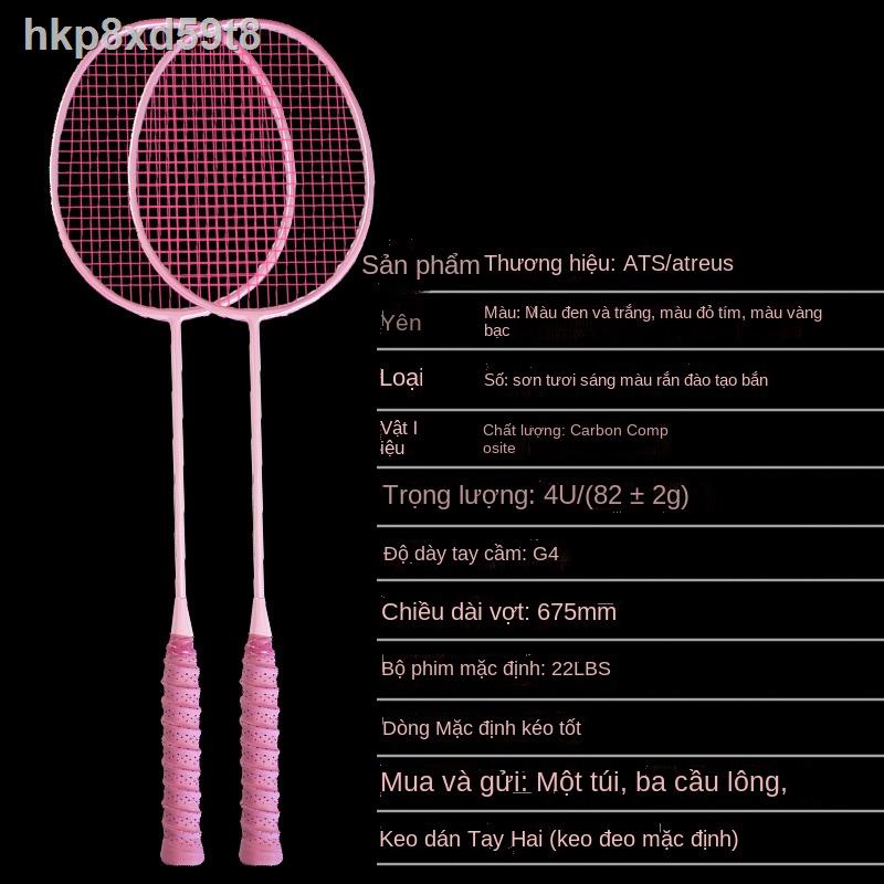 ♤ ◄ ✷►Vợt cầu lông full carbon siêu nhẹ bắn đôi chính hãng bền tấn công người lớn màu hồng phù hợp nam nữ