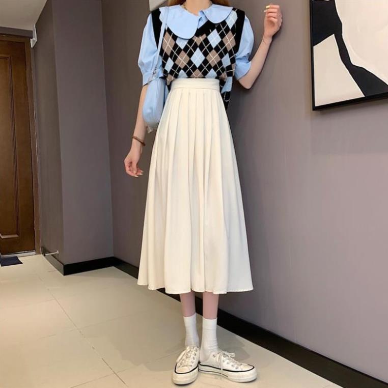 Yena Chân Váy Midi Chữ A Lưng Cao Xếp Ly Phong Cách Hàn Quốc Thời Trang Cho Nữ | BigBuy360 - bigbuy360.vn