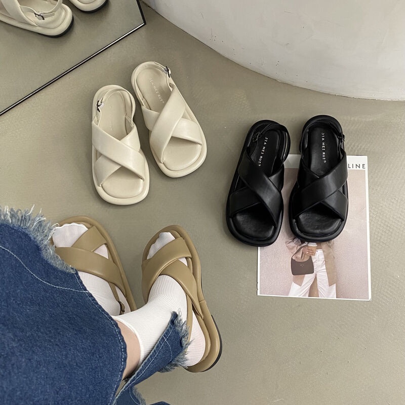 ☾Giày Sandal Mềm Đế Bằng Phong Cách Hàn Quốc Thời Trang Mùa Hè 2022 Cho Nữ
