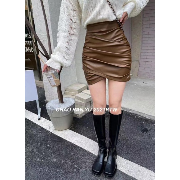 Chân váy da dúm vạt chéo hàng QC