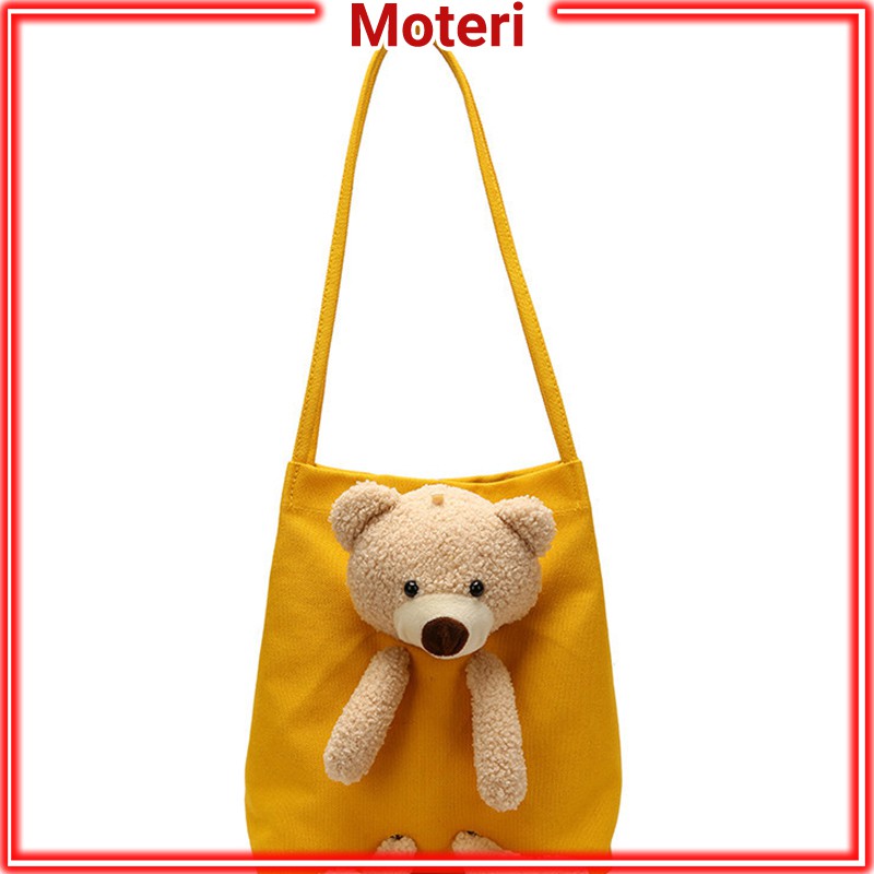 Túi tote vải canvas đi học đeo vai đẹp rẻ kèm gấu bông MOTERI