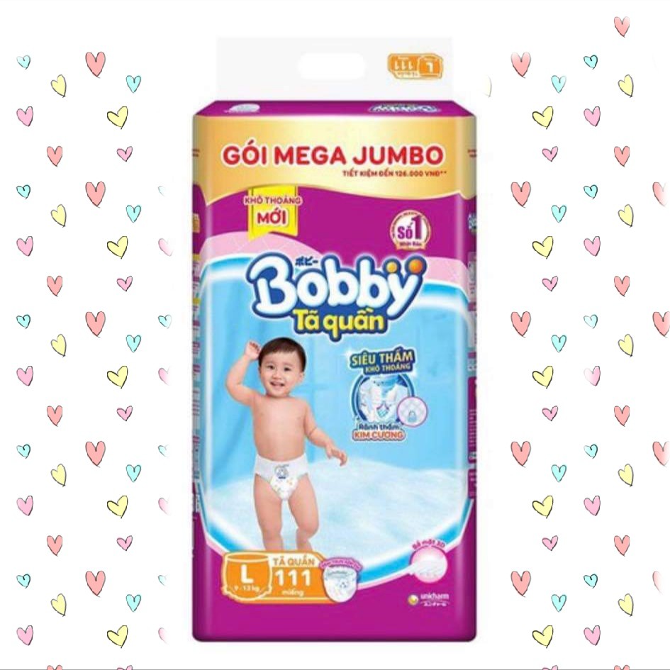 [TẶNG 12 MIẾNG] Tã Bỉm Quần Bobby Mega Jumbo M120/L111/XL102