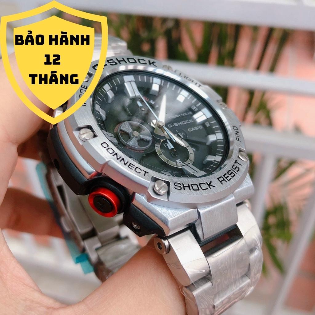 Đồng hồ đeo tay nam, đồng hồ thể thao GST-B100 màu đen số trắng kích thước 58,1mm x 53,8mm x 14,1mm