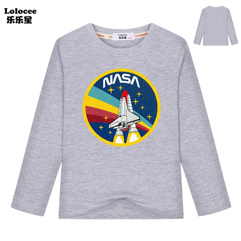 Áo Thun Cotton Dài Tay In Logo Nasa Cho Bé Trai