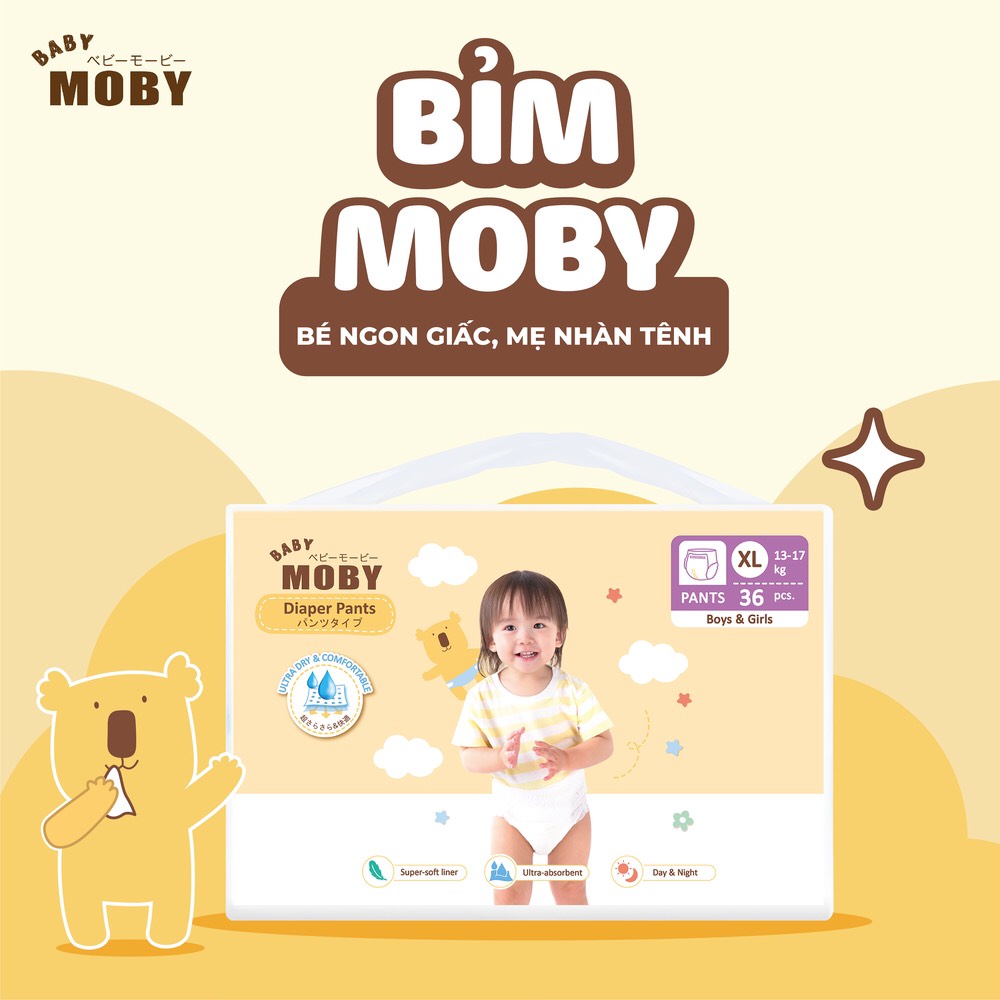 [ 2Miếng dùng thử ]Bỉm dán/quần Baby Moby chống tràn thấm hút siêu tốc NB42/S40/M50/L40/XL36