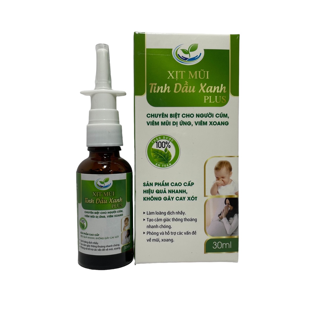 Xịt Mũi Tinh Dầu Xanh Tinh Chất Thiên Nhiên (30ml) 100% Organic Chuyên Biệt Cho Người Cúm, Viêm Mũi Dị Ứng, Viêm Xoang