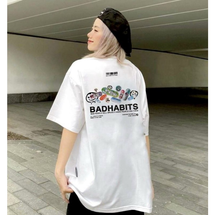 Áo Thun Tay Lỡ Unisex Badhabits AT0117, Áo Phông Nam Nữ Form Rộng, có hình ảnh video thật