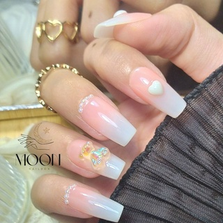 Nail box móng úp thiết kế đính charm gấu tặng kèm keo dũa
