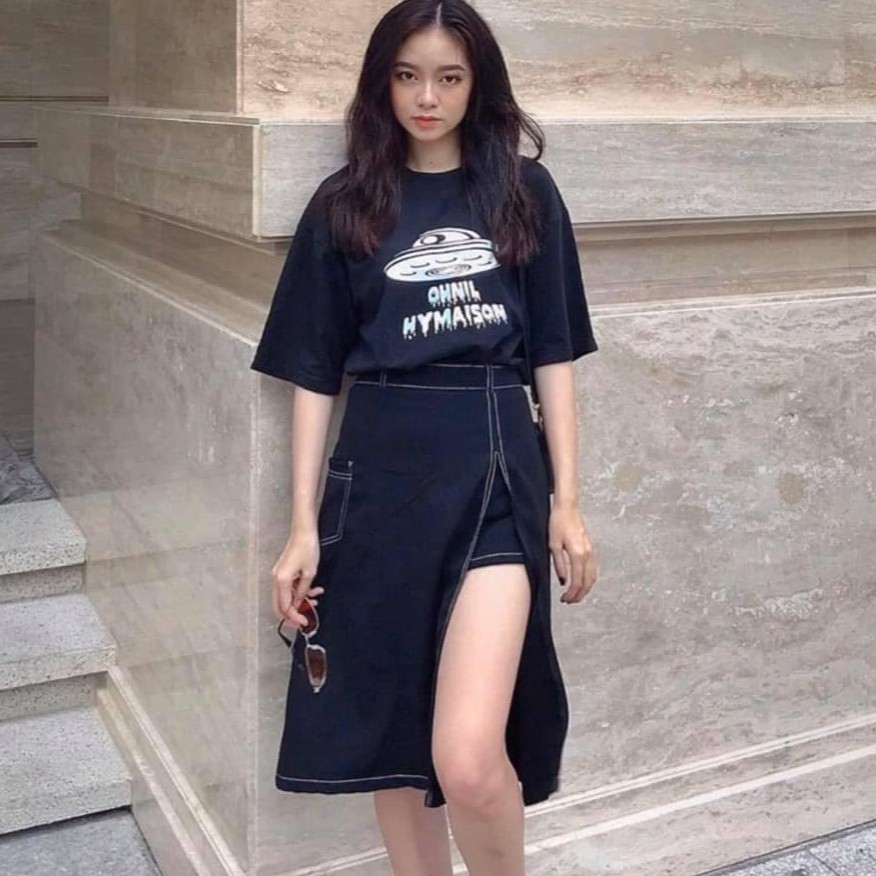 Chân váy xẻ tà trước bigsize midi chữ a ulzzang hàn quốc màu đen AnduShop | BigBuy360 - bigbuy360.vn
