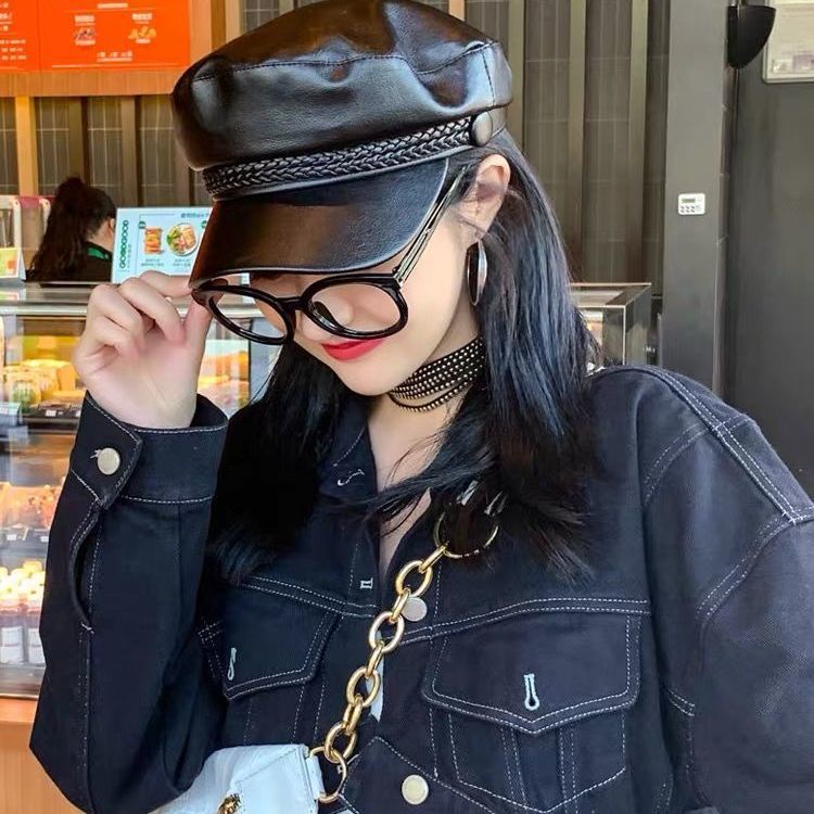 Mũ beret GAVINBROWN bằng da PU màu đen thời trang Hàn Quốc mùa thu đông cho nữ