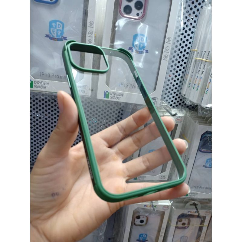 [ xanh rêu ] ốp sulada lưng kính trong suốt viền dẻo màu iphone 13 13 pro 13 pro max sang chảnh góc tai thỏ