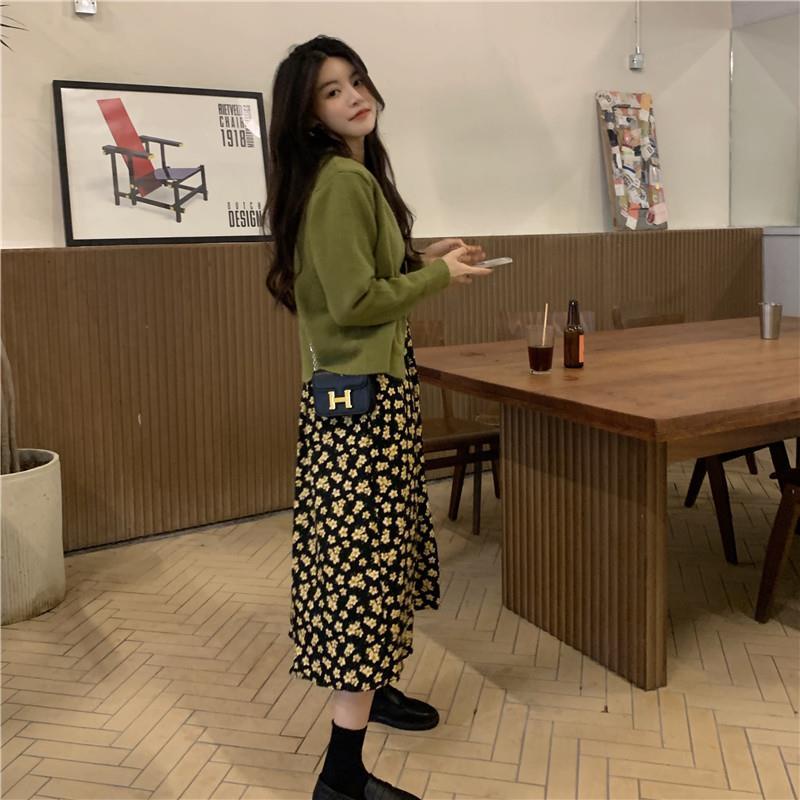 One Set Đầm Hai Dây Dệt Kim Dáng Ôm Phong Cách Hàn Quốc Cổ Điển Thời Trang 2022