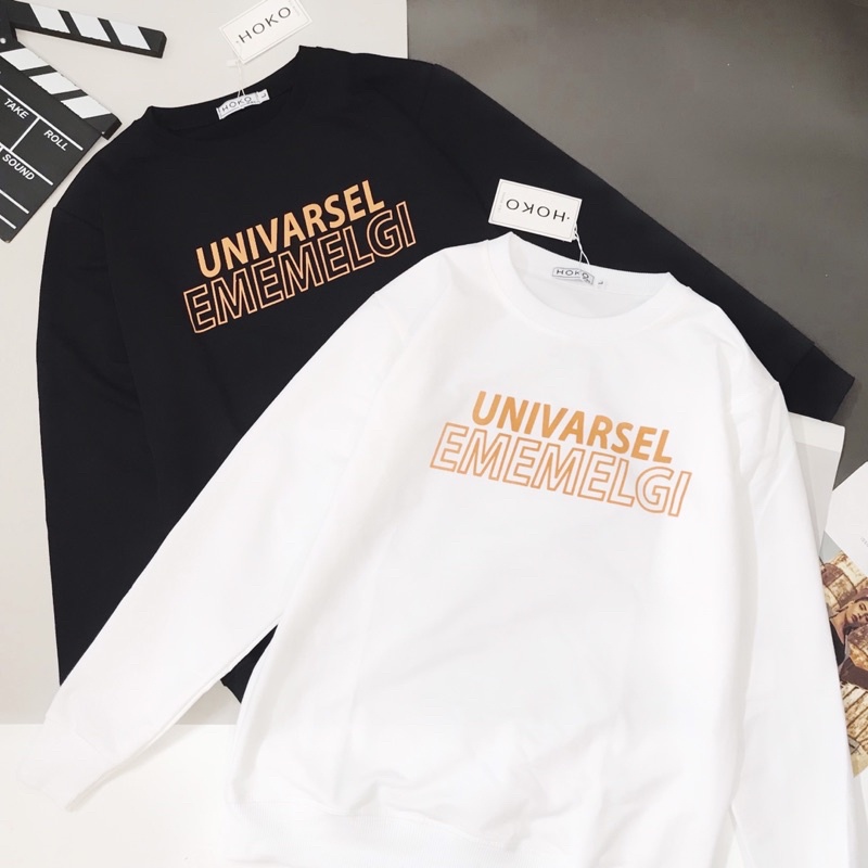 Áo nỉ nam nữ tay dài cổ tròn - thu đông phối đen trăng in chữ form dáng chuẩn chất nỉ dầy min | BigBuy360 - bigbuy360.vn