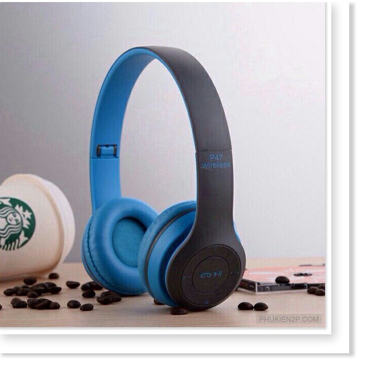 Tai nghe chụp tai cao cấp có khe thẻ nhớ - Bluetooth- FM P47 | BigBuy360 - bigbuy360.vn
