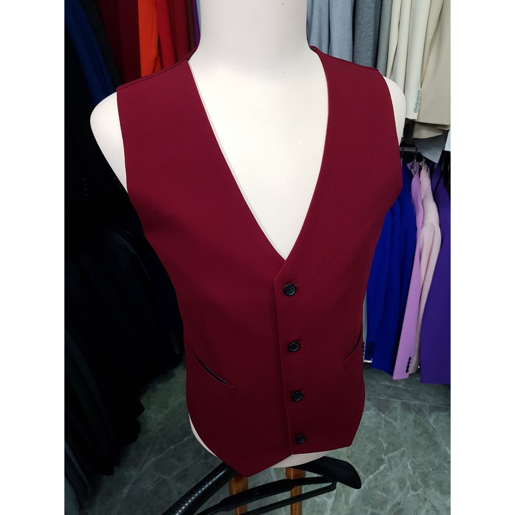 Áo gile nam ôm body màu đỏ đô mềm mịn + nơ đen