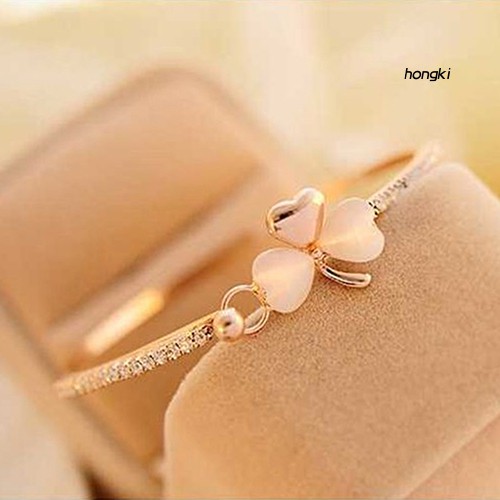 CLOVER Vòng Tay Mạ Vàng Mặt Hình Cỏ Ba Lá Đính Đá Lấp Lánh Cho Nữ