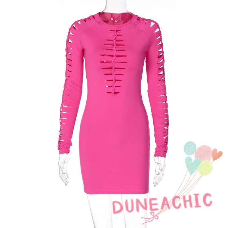 DUNEA Đầm tay dài màu trơn thời trang gợi cảm dành cho nữ