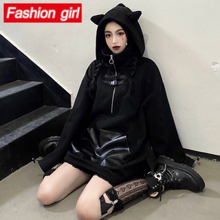Áo Hoodie Tay Dài Dáng Rộng Phong Cách Thời Trang Hàn Quốc