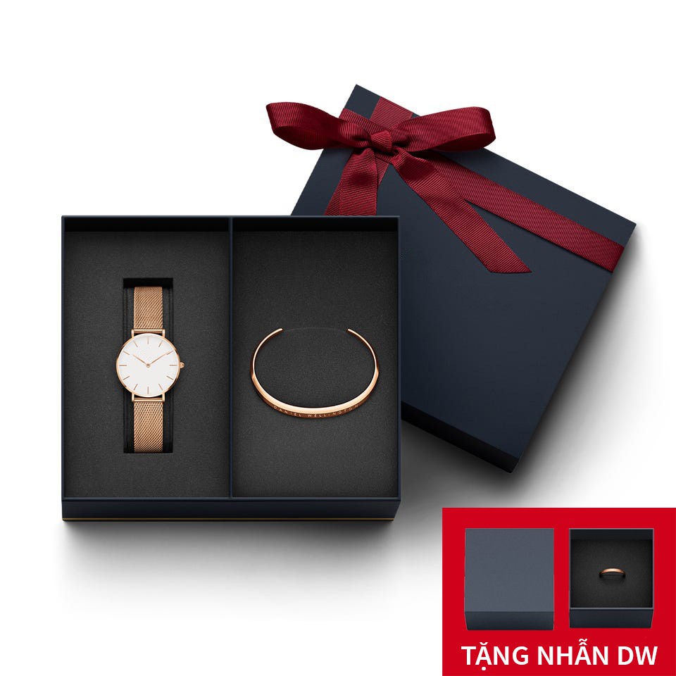 Đồng hồ nữ Daniel Wellington Classic Petite Dây Mesh 32mm & 28mm & Vòng tay DW Classic Cuff tặng kèm Nhẫn DW