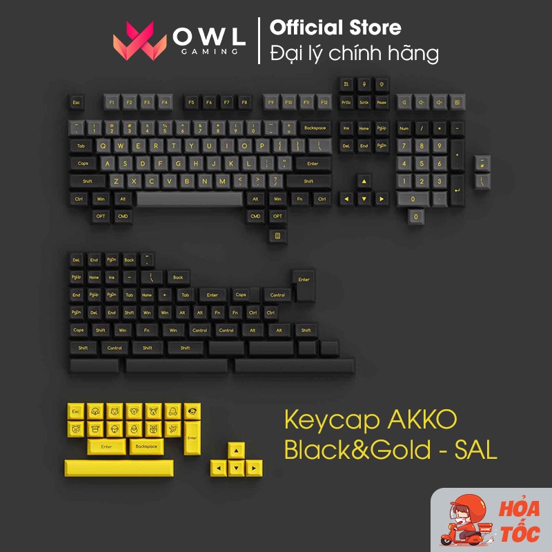 Set keycap AKKO Black&amp;Gold (ABS Double-Shot/SA-Leveled profile/195 nút)