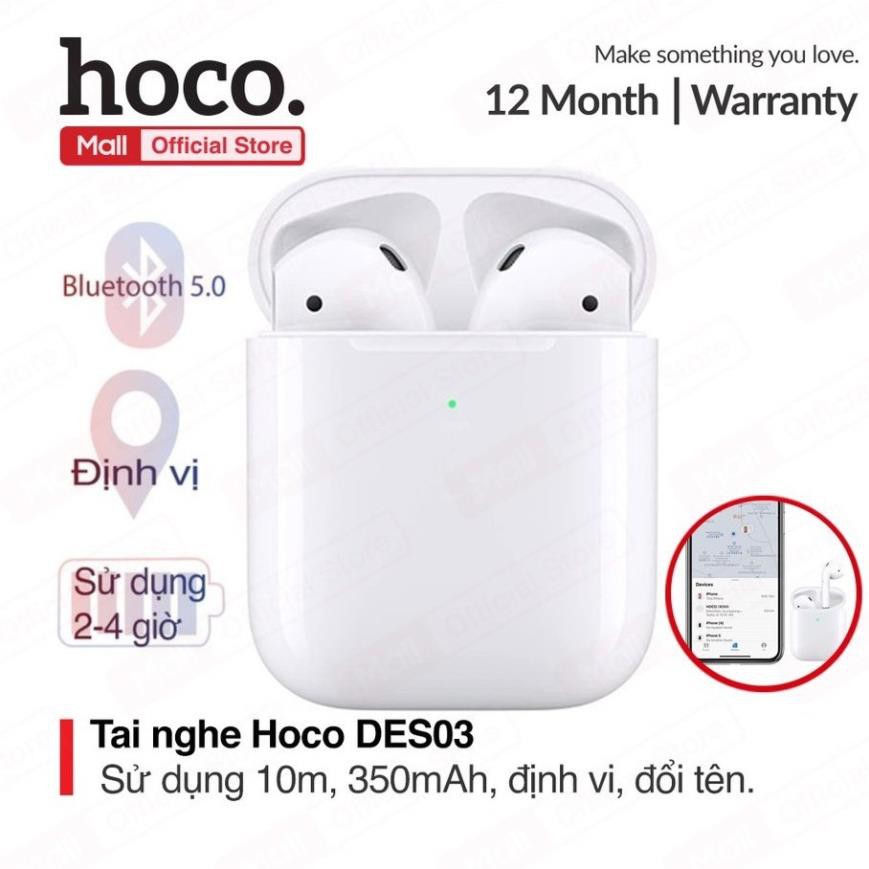 Tai nghe Bluetooth TWS Wireless Hoco DES03, định vị, đổi tên thiết bị, bluetooth 5.0, chính hãng bảo hành 24 tháng