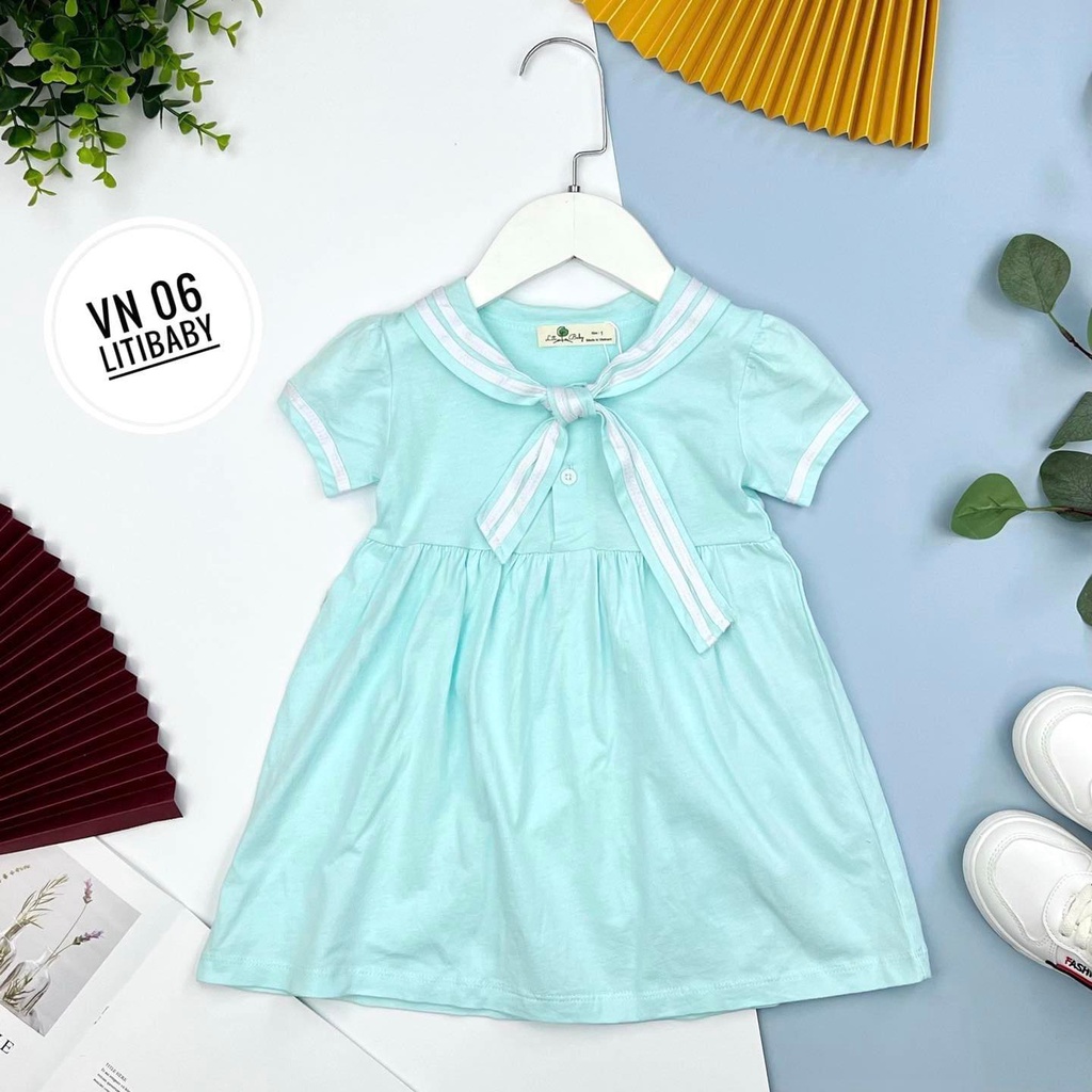Váy cotton có cổ hải quân bé gái 1-12y . Chất liệu cotton vải dư mềm mịn, thấm hút mồ hôi, co giãn tốt