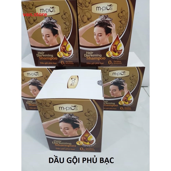 Dầu Gội Nhuộm Tóc Phủ Bạc Thảo Dược M.PROS 25ml  - Tặng Kèm Bao Tay Nilon - ĐEN/ NÂU