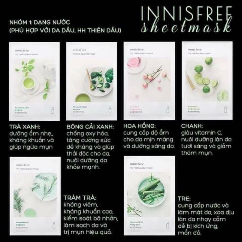 ( Sẵn mẫu mới-check đc mã) MẶT NẠ DƯỠNG DA INNISFREE 18 VỊ