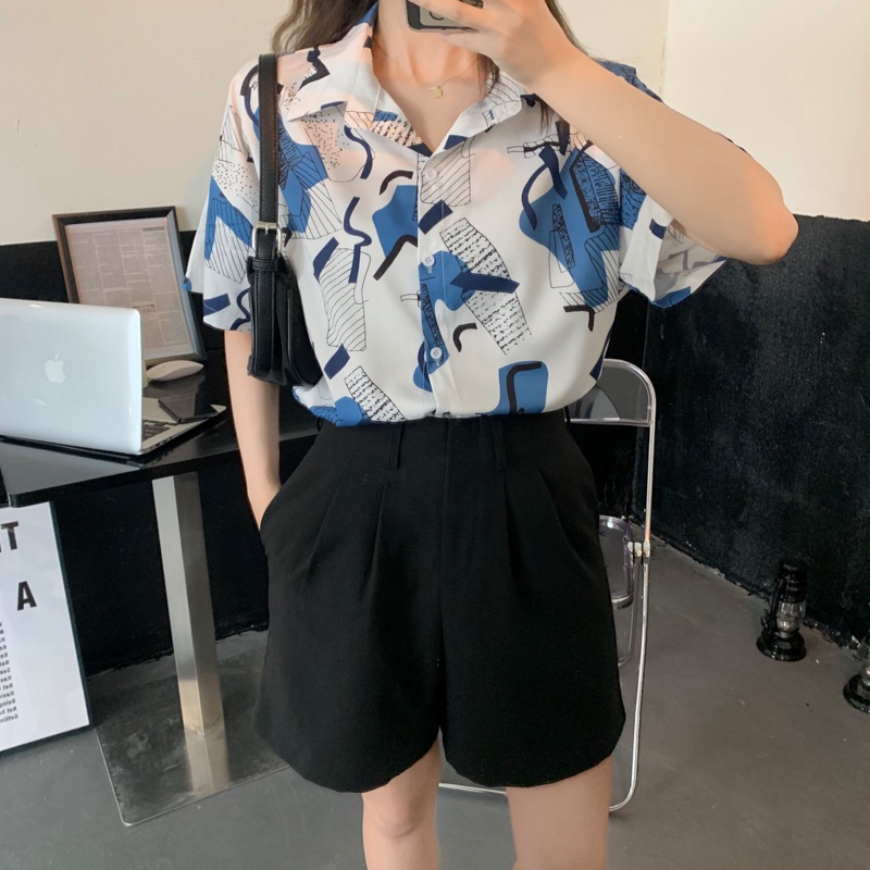 Áo Sơ Mi Tay Ngắn In Họa Tiết Cổ Điển Thời Trang Cho Nữ