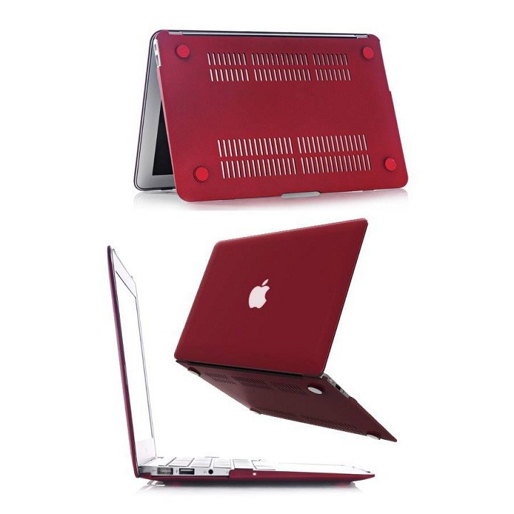 Case Macbook Air 13"(2018-2020) màu đỏ booc đô + đen (Tặng kèm Nút chống bụi + bộ chống gãy sạc)