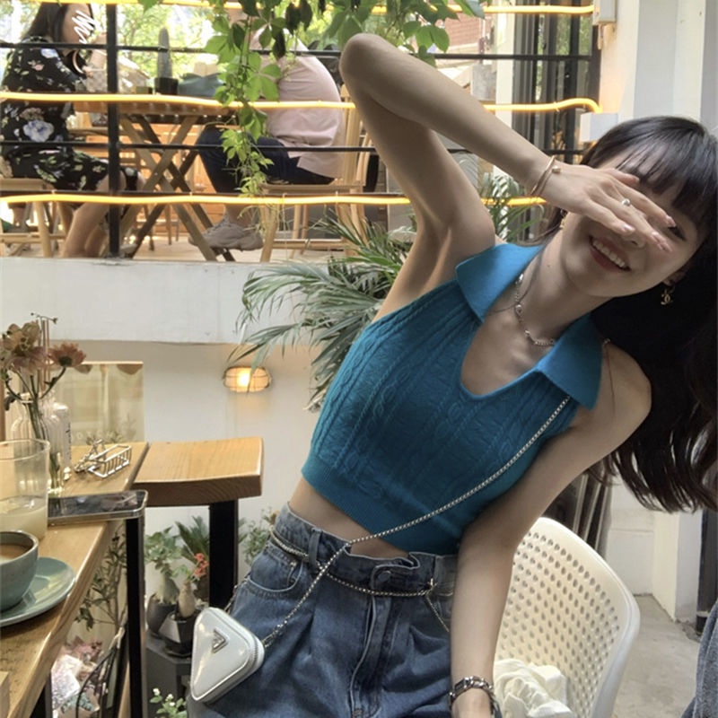 Jiashucheng Hàng Có Sẵn Áo Dệt Kim Sát Nách Dệt Kim Dáng Ôm Ngắn Thời Trang Mùa Hè Tinh Tế Cho Nữ