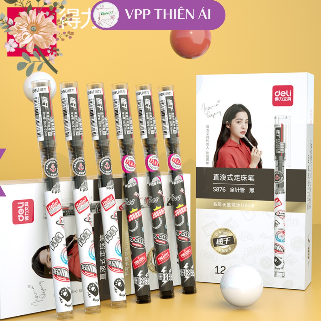 Bút bi nước Deli - 0.5mm - Vỏ Đen/Trắng - 1 chiếc màu ngẫu nhiên - VPP THIÊN ÁI