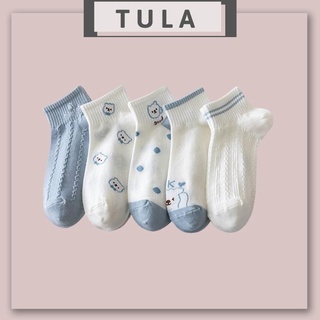 Tất nữ vớ nữ cổ ngắn họa tiết gấu xanh dương Set 5 đôi tất vớ Tula, Tất vớ nữ Hàn Quốc cute