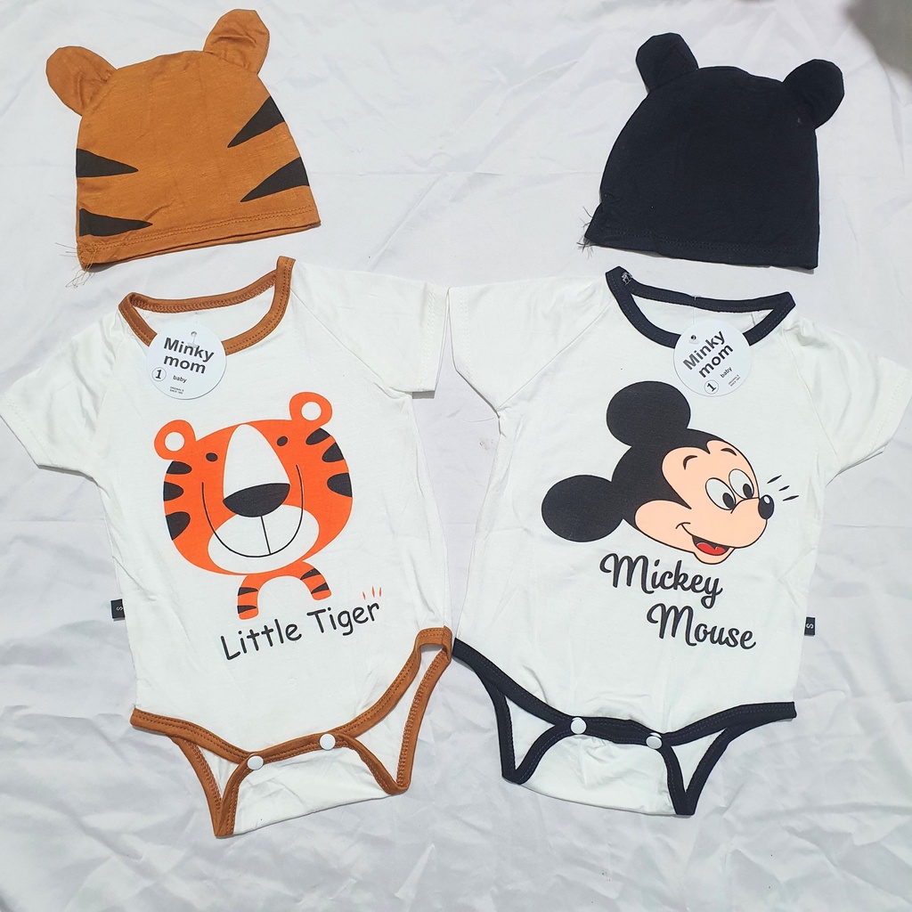 Set body chip cộc tay kèm mũ xinh xắn in hình HỔ TIGER cho bé yêu, vải thun lạnh chuẩn mát đóng túi zip xịn xò
