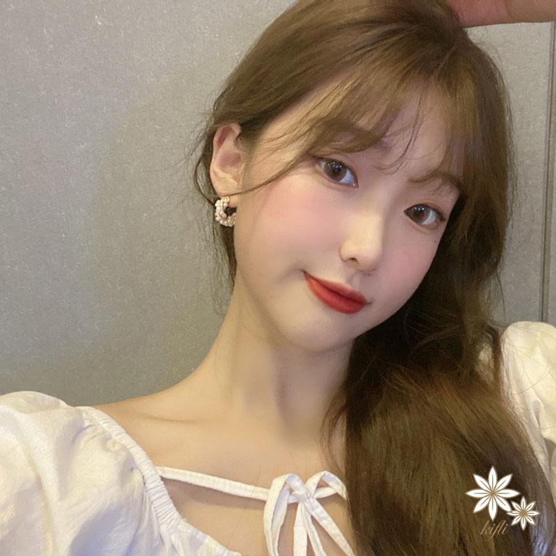 【kifli】Khuyên tai nữ hình chữ C đính ngọc trai thời trang