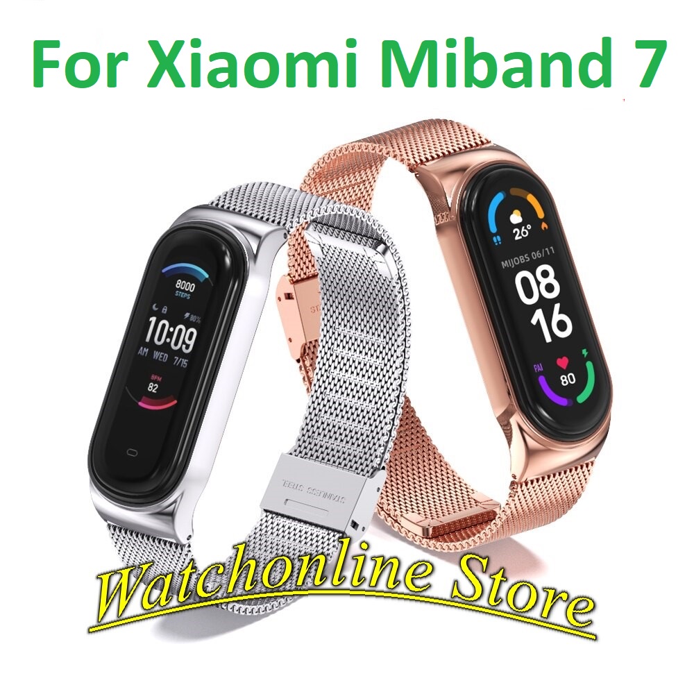 Dây đeo kim loại mắt lưới Xiaomi Mi band 7 / Miband 7 hiệu Mijobs khóa bấm