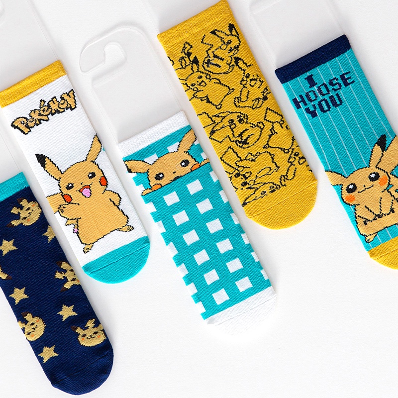 Set 5 Đôi Vớ Cotton Thoải Mái In Họa Tiết Hoạt Hình Pikachu Cho Bé Trai Và Gái 1-12 Tuổi